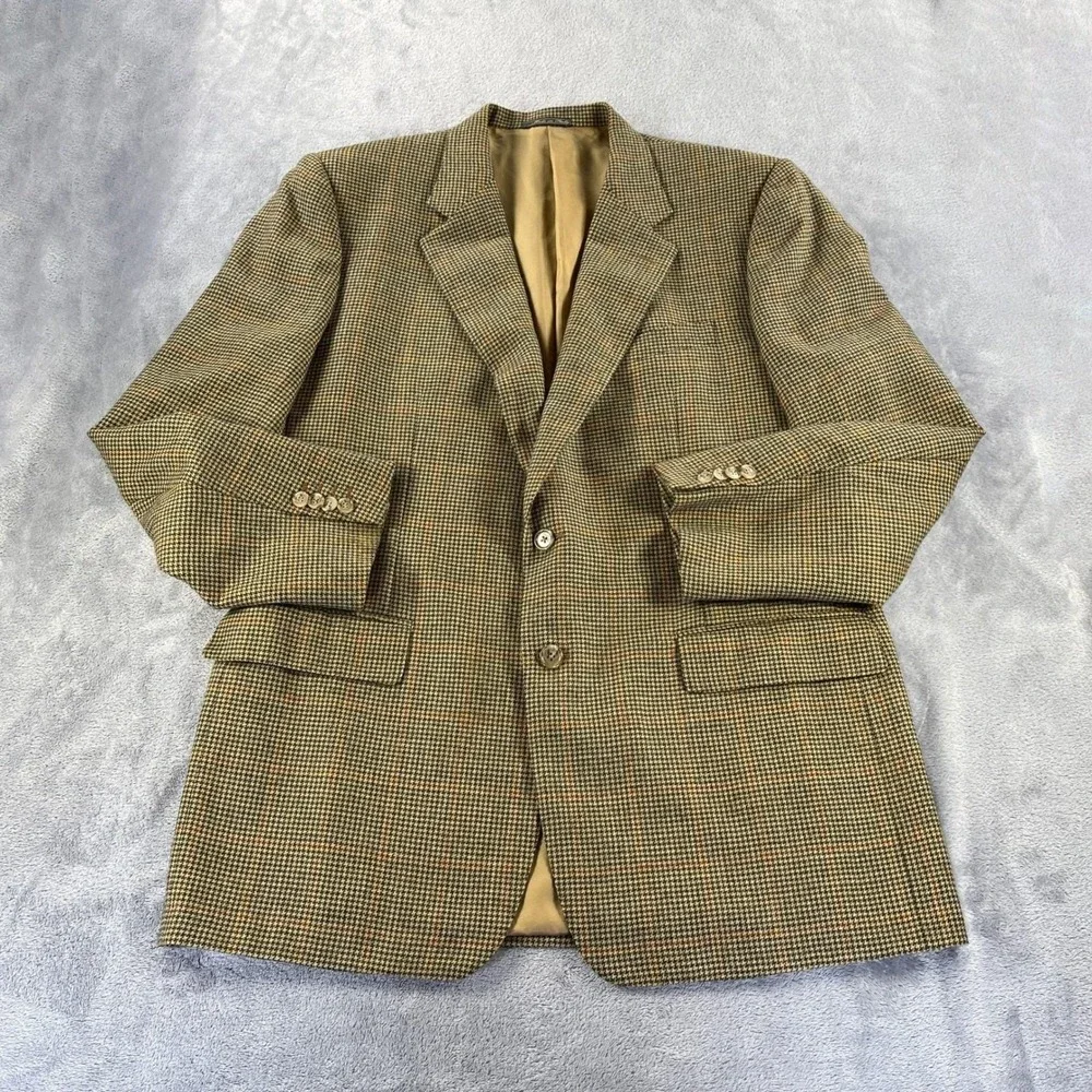 Vintage 90s Blazer 56L Brown Wool Houndstooth Sport Coat Old Money Grandadcore